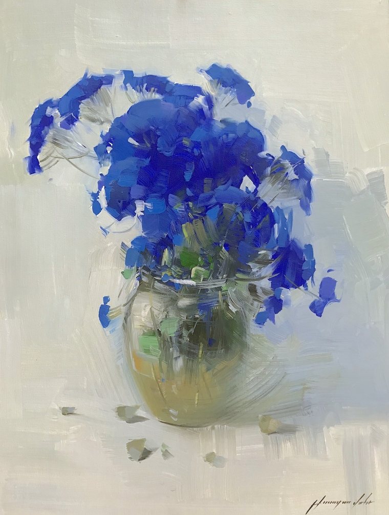 Blue Flowers, Original oil Painting, Handmade artwork, One of a Kind           
